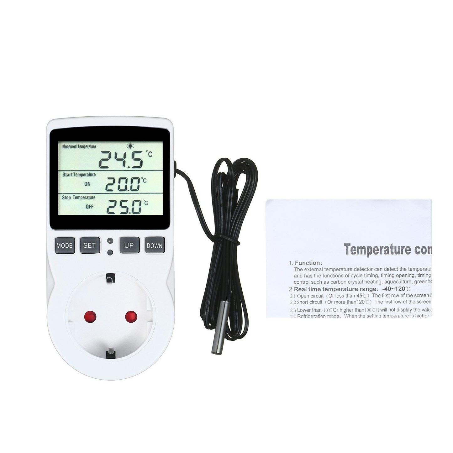 Uniqkart for Greenhouse Seed Germination Digital Thermostat Temperature Controlled with Timer and Probe - EU Plug
