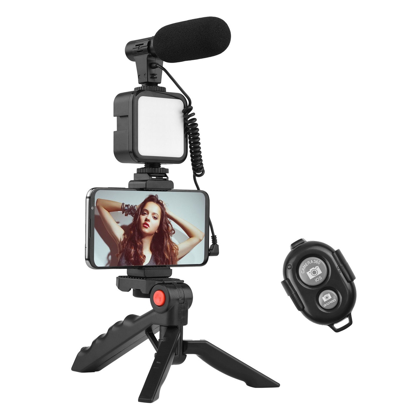 Andoer Phone Vlog Video Kit with Table Tripod Phone Holder with Powerful Noise-canceling Cold Shoe Microphone LED Video Light Remote Shutter