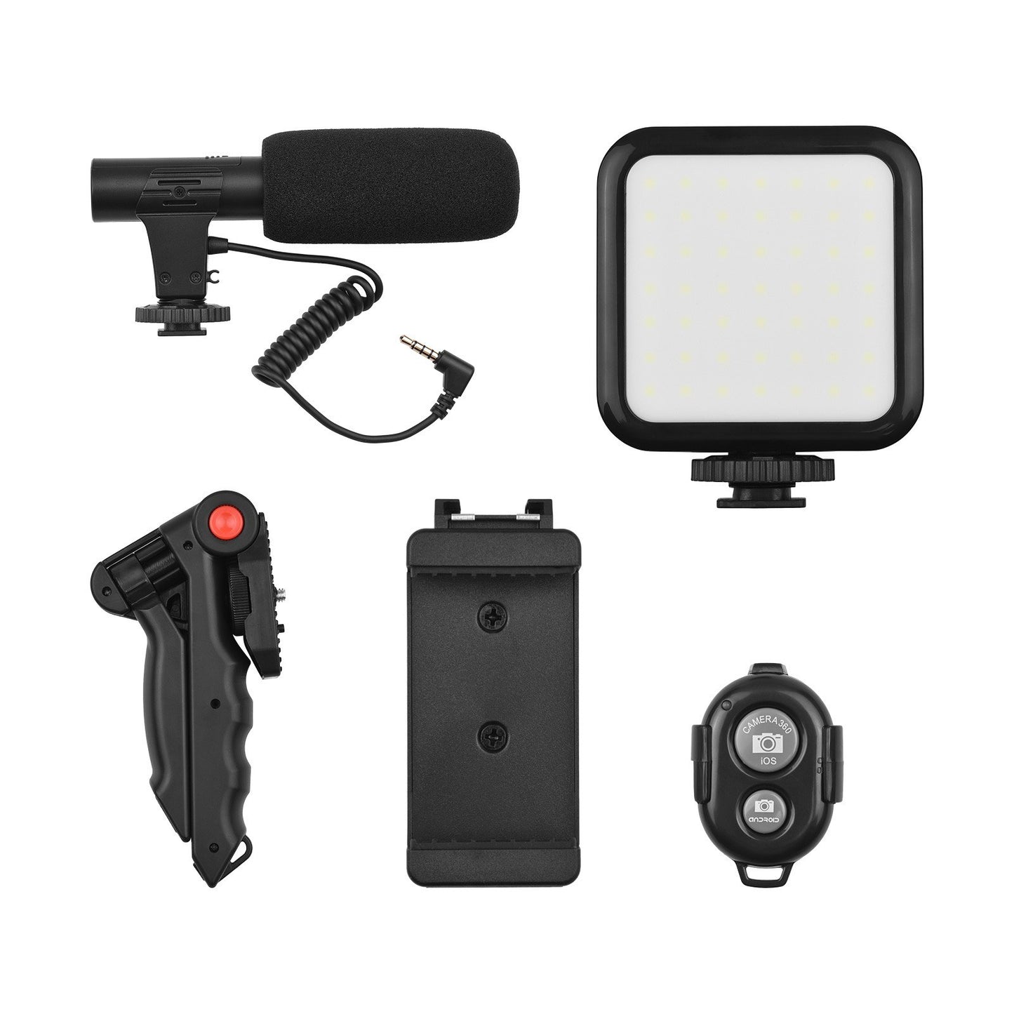 Andoer Phone Vlog Video Kit with Table Tripod Phone Holder with Powerful Noise-canceling Cold Shoe Microphone LED Video Light Remote Shutter
