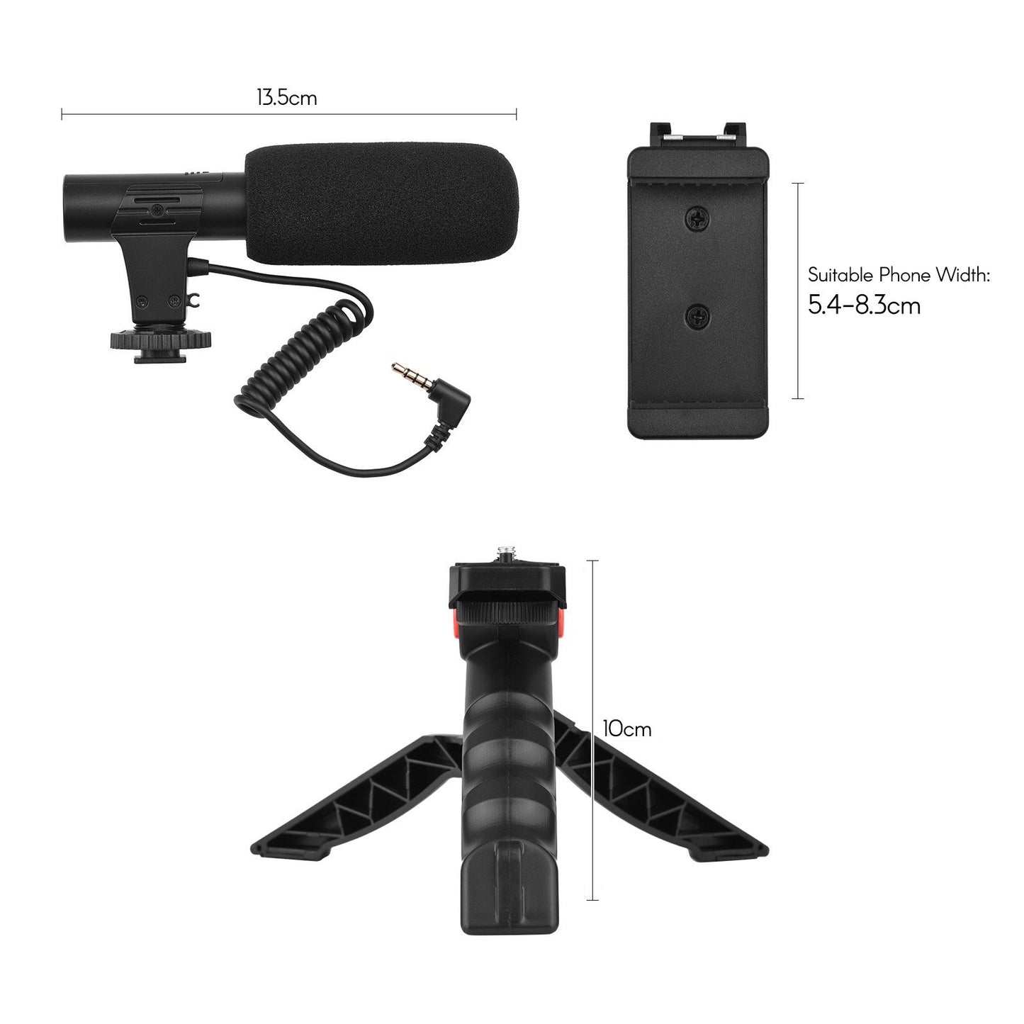 Andoer Phone Vlog Video Kit with Table Tripod Phone Holder with Powerful Noise-canceling Cold Shoe Microphone LED Video Light Remote Shutter