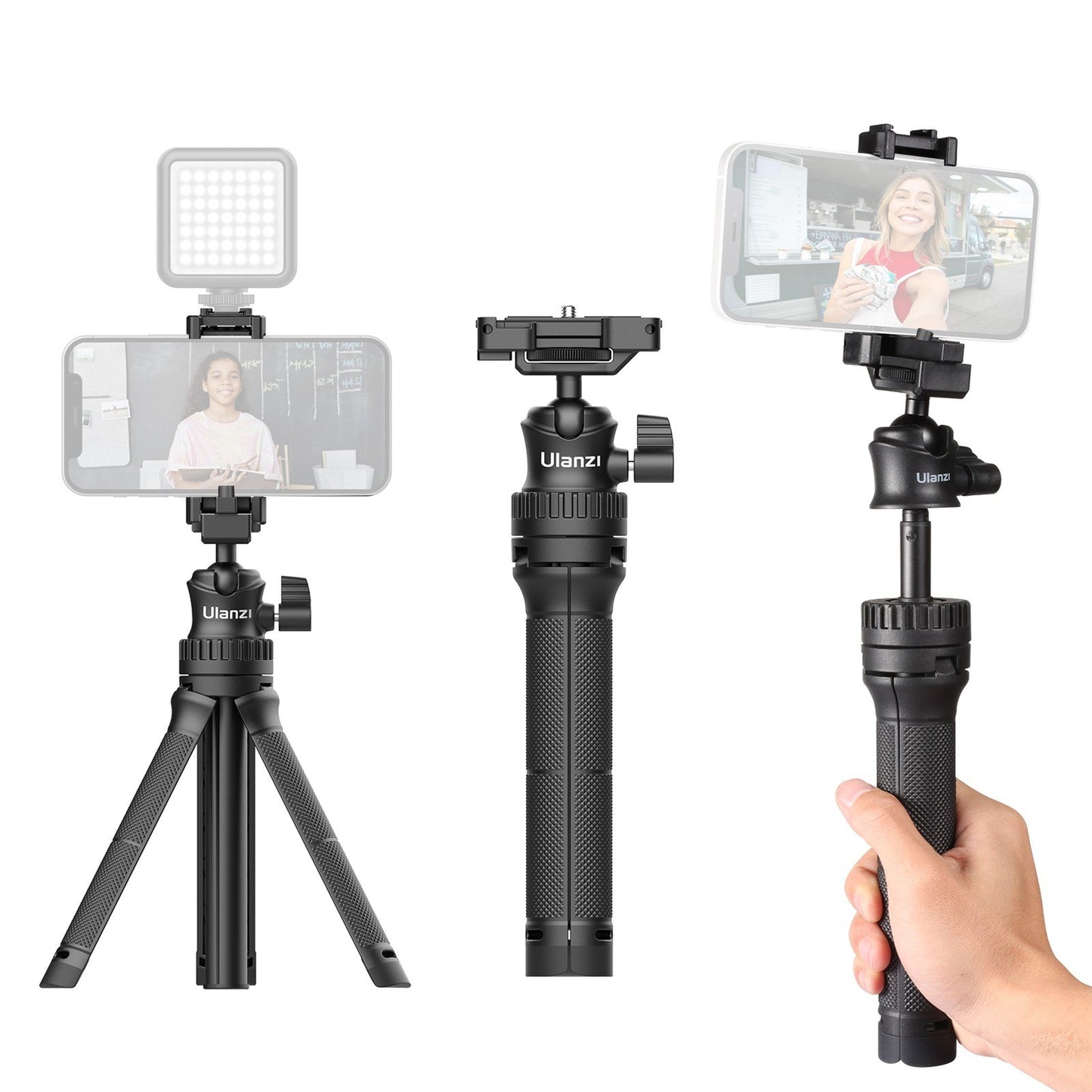 ULANZI MT-34 Portable Extendable Selfie Stick Tripod Handheld Photography Bracket Desktop Tripod Stand 360 Degree Rotatable Ballhead Adapter for Vlog Selfie Live Streaming