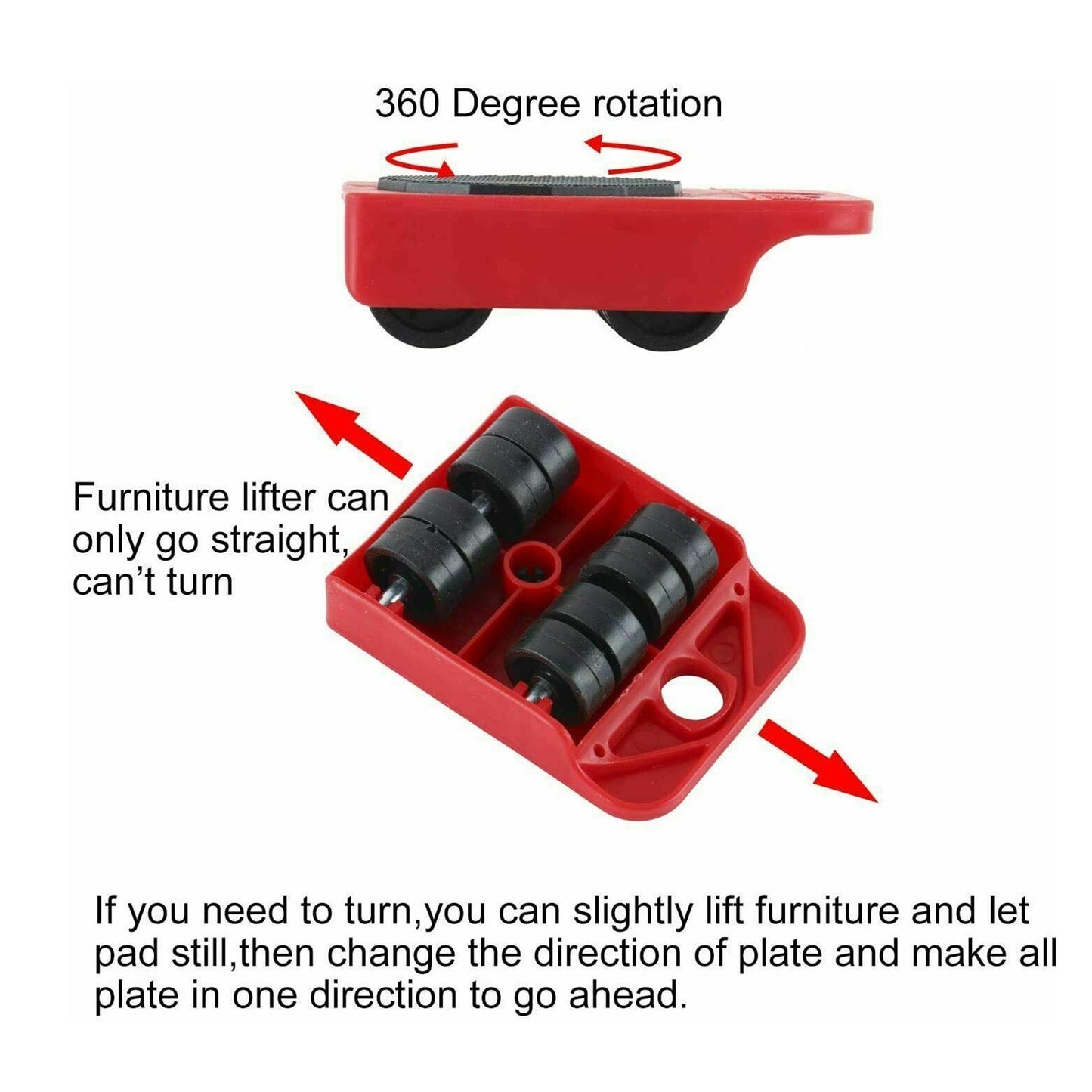 5PCS Heavy Furniture Moving Lifter Easy-move Tool with 4 Slide Glider Wheel - Red