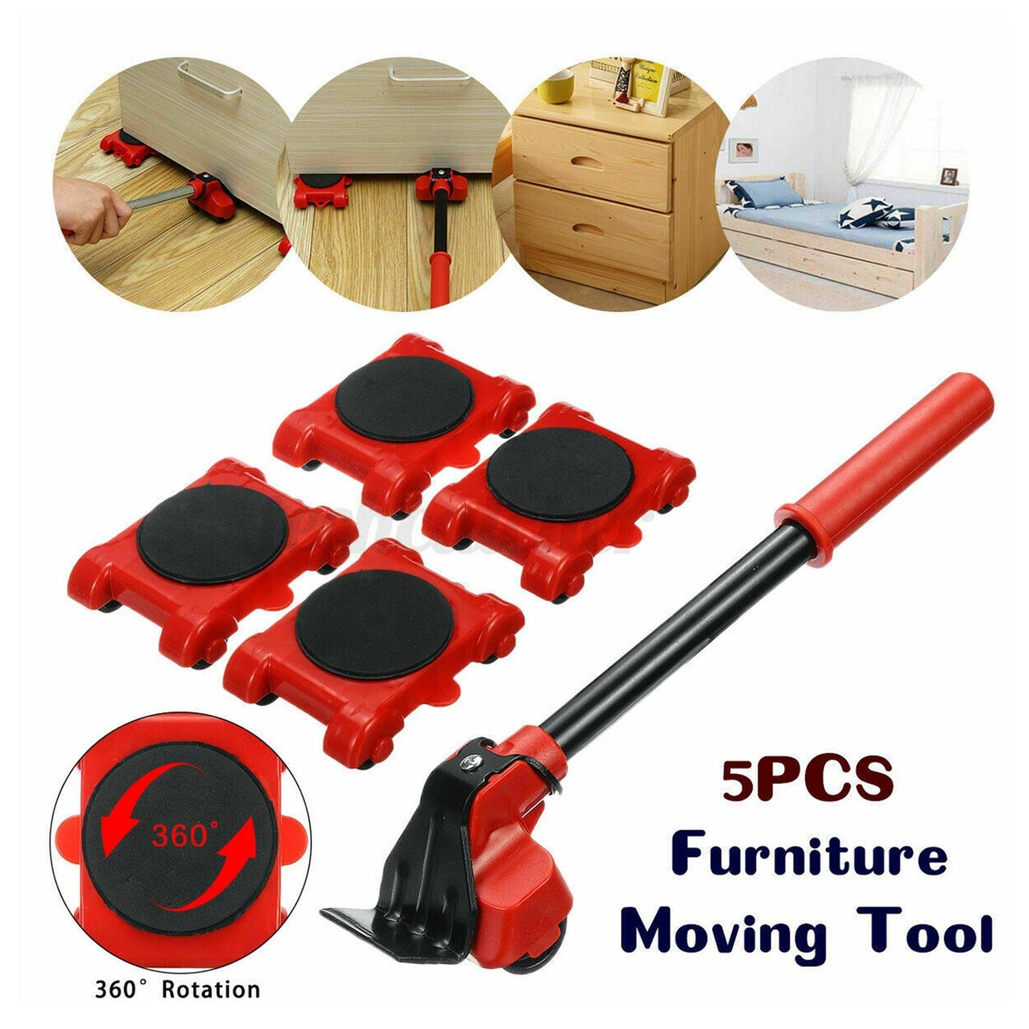 5PCS Heavy Furniture Moving Lifter Easy-move Tool with 4 Slide Glider Wheel - Yellow