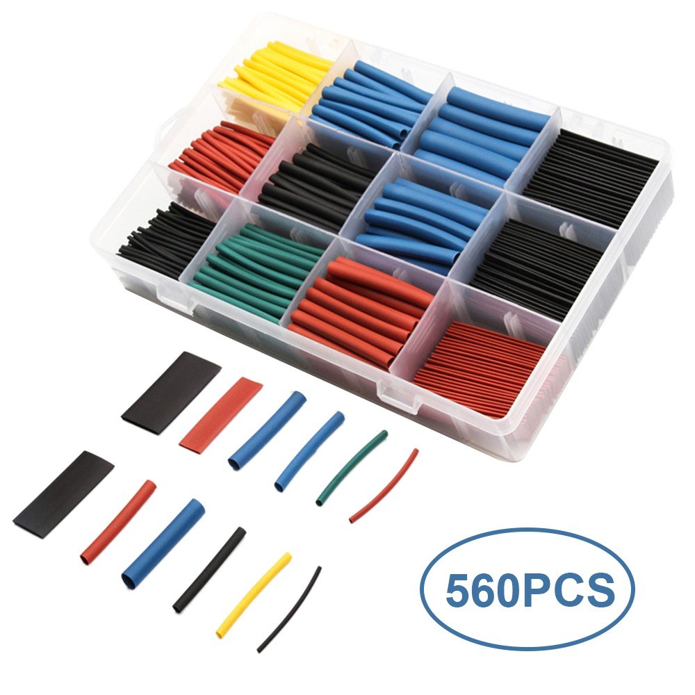 560pcs 2:1 H-eat Shrink Tubing Assortment Kit Electric Insulation W-rap Cable Sleeve with Portable Storage Box