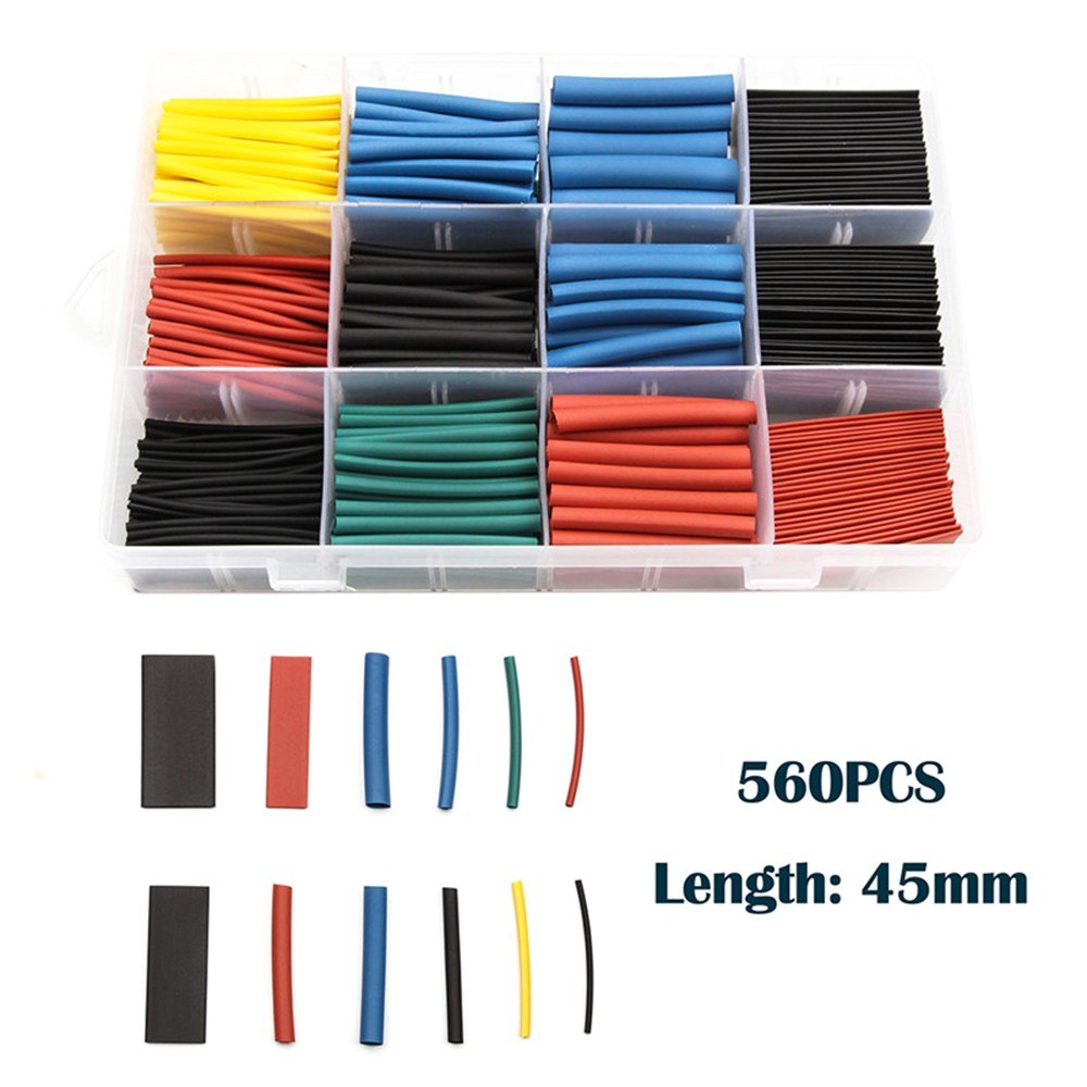 560pcs 2:1 H-eat Shrink Tubing Assortment Kit Electric Insulation W-rap Cable Sleeve with Portable Storage Box