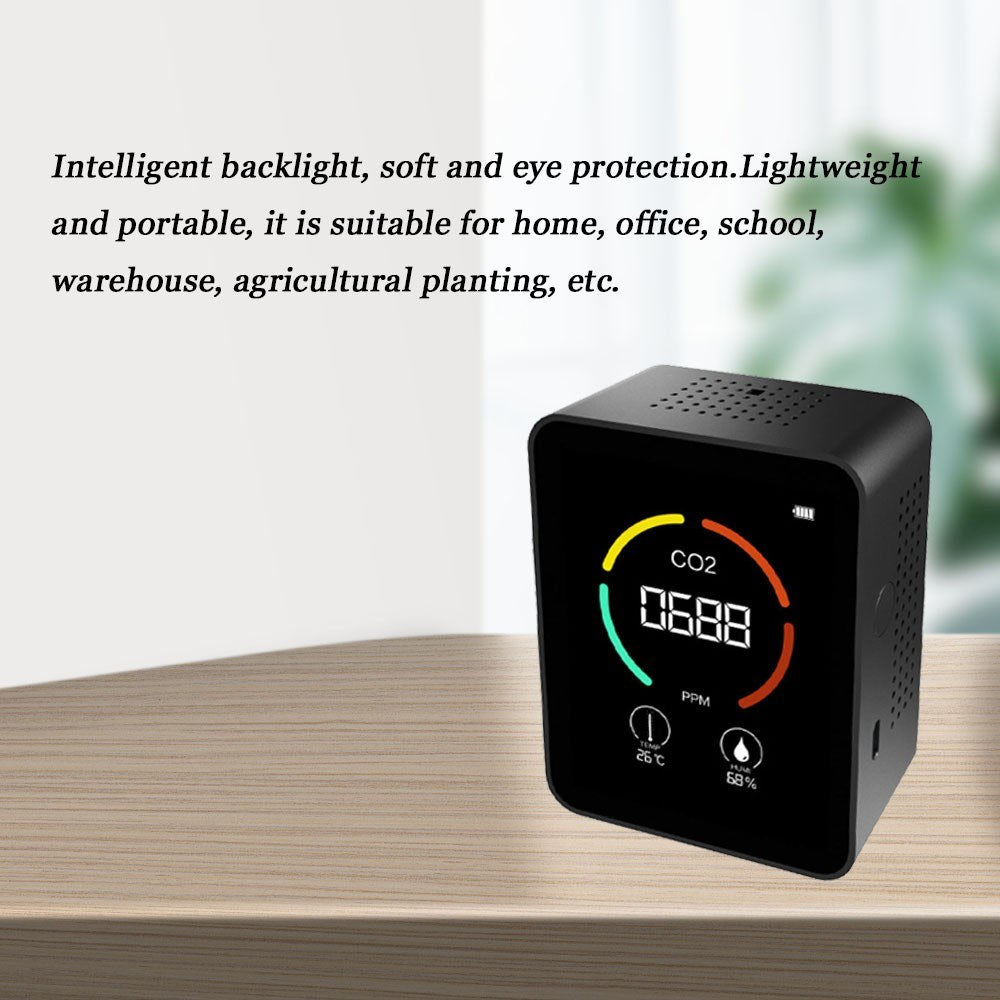 3-in-1 CO2 Temperature Humidity Meter TVOC Detection with LCD Display Air Quality Monitor Portable Carbon Dioxide Detector for Home Office Car - Black