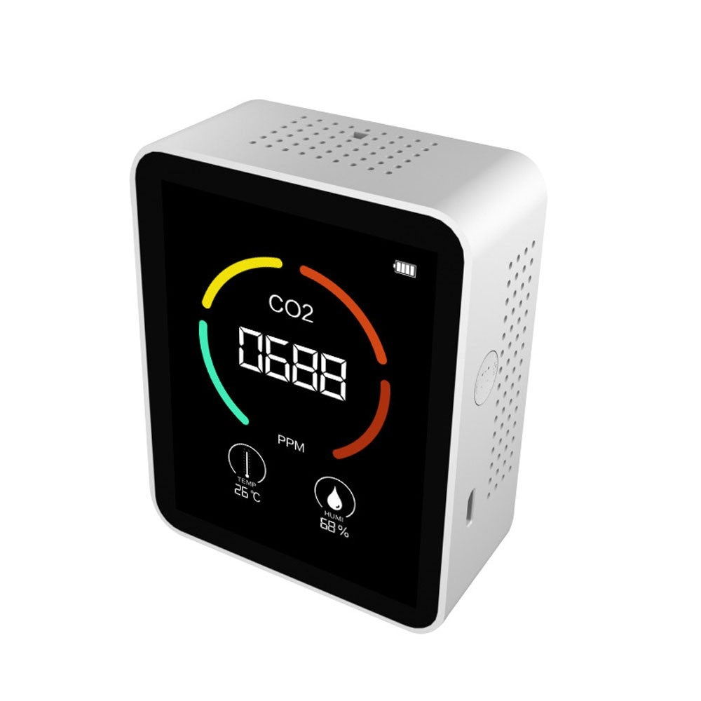 3-in-1 CO2 Temperature Humidity Meter TVOC Detection with LCD Display Air Quality Monitor Portable Carbon Dioxide Detector for Home Office Car - White