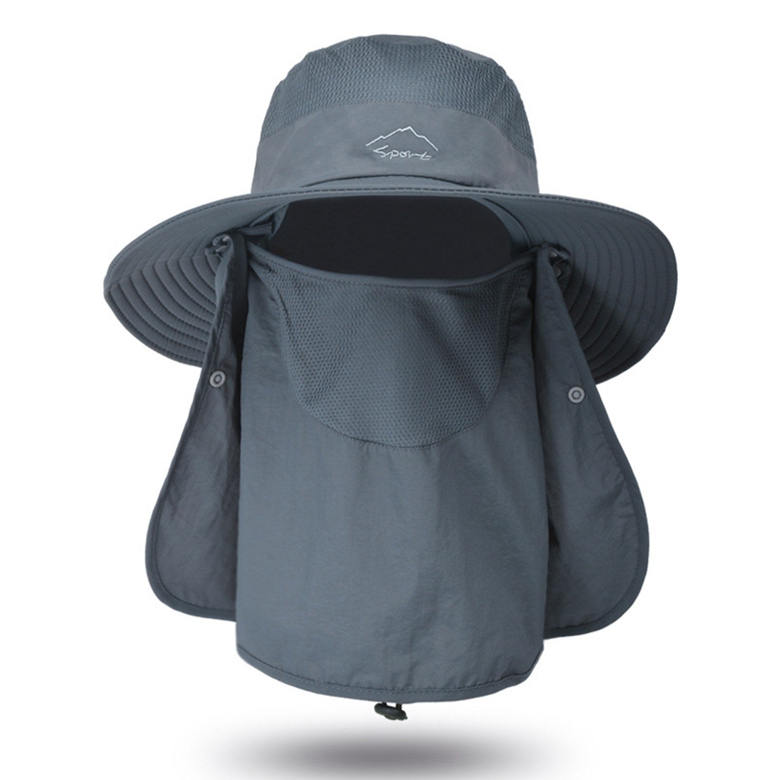 Fishing Hat Sun Cap with Removable Face Cover Neck Flap Outdoor UV Sun Protection Wide Brim Hat - Dark Grey