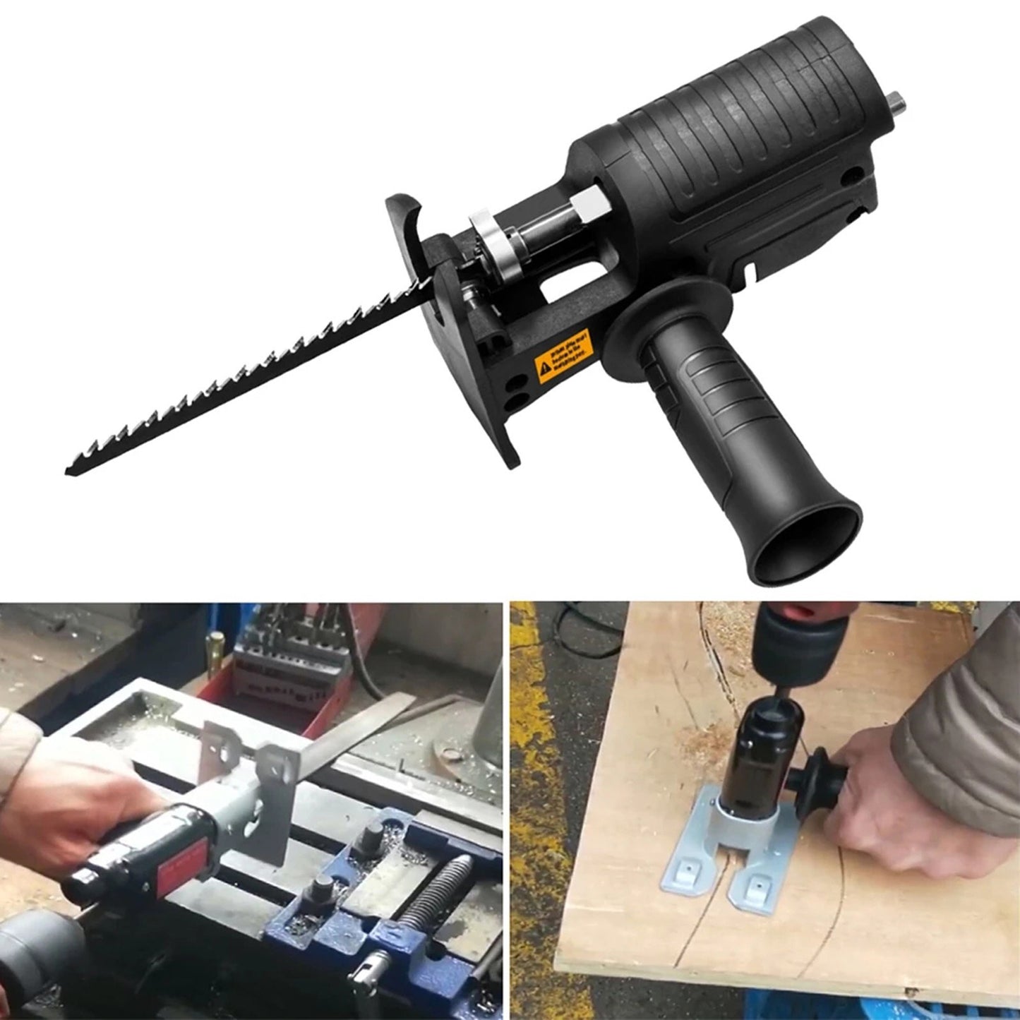 Electric Reciprocating Saw Portable Multi-functional Electric Drill Chainsaw Reciprocating Saw with 3Pcs Saw Blades Woodworking Tools - Black