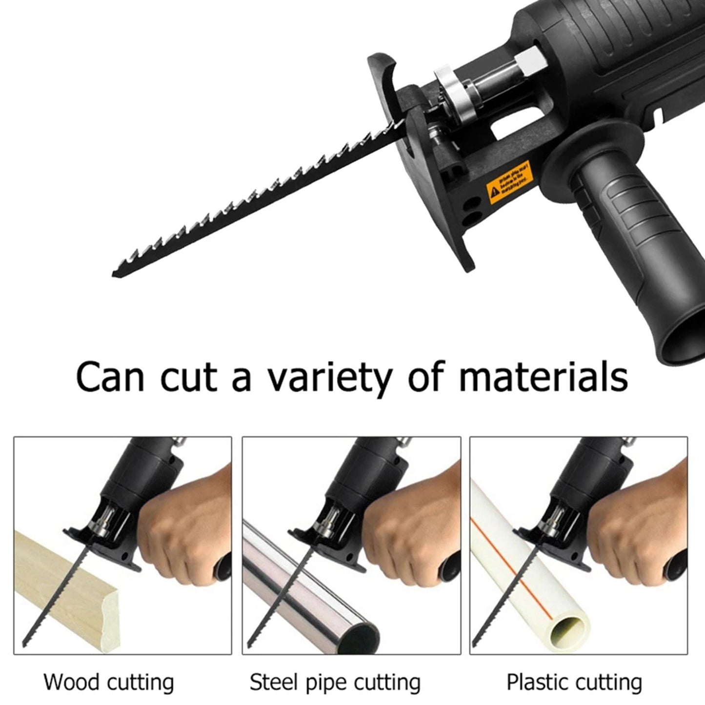 Electric Reciprocating Saw Portable Multi-functional Electric Drill Chainsaw Reciprocating Saw with 3Pcs Saw Blades Woodworking Tools - Black