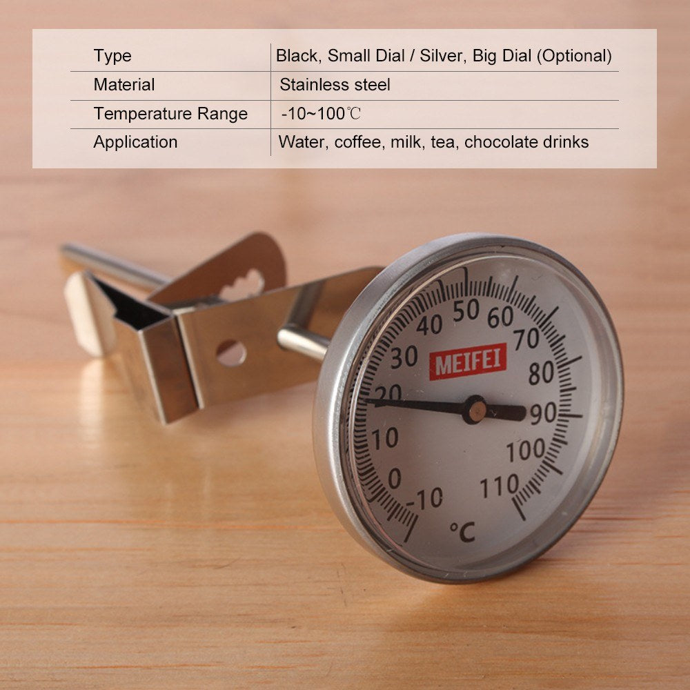 Coffee Thermometer Quick-display Analog Dial Thermometer -10~100 Degrees Celsius Temperature Gauge Dial SS Probe Instant Read