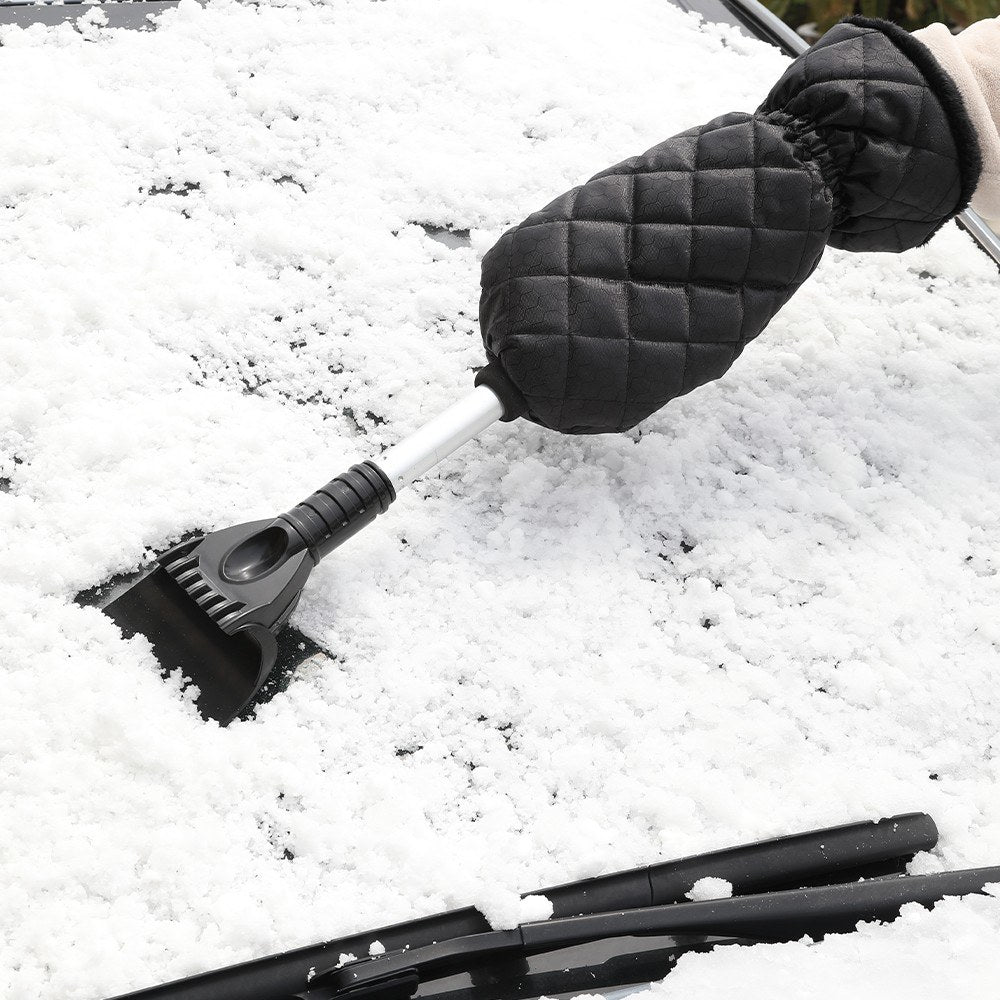 Uniqkart for Car Vehicle-mounted Aluminum Alloy Retractable Snow Shovel Multifunctional Snow Scraping Car Cleaning Tool - Black Deicing Scraper/Black Glove