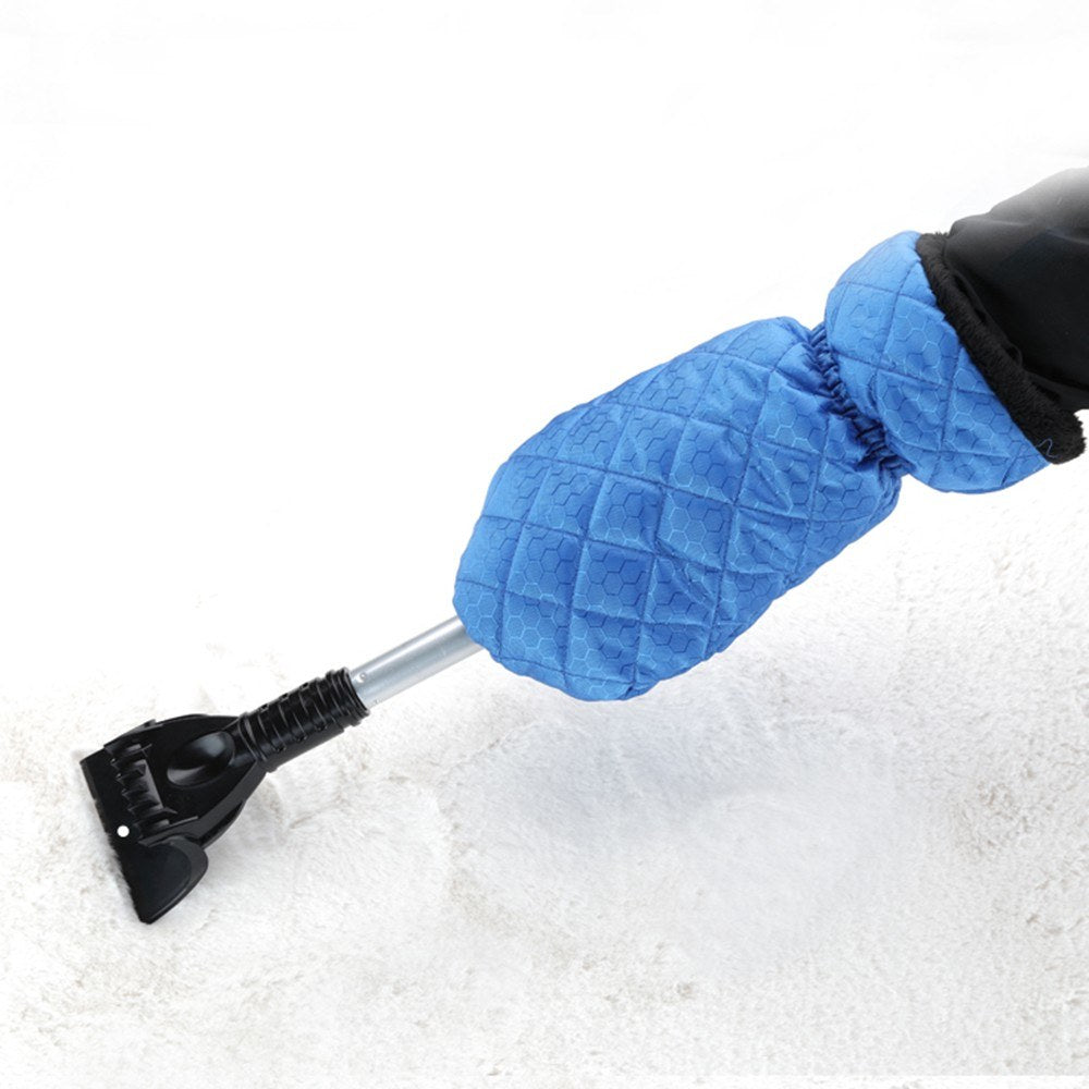 Uniqkart for Car Vehicle-mounted Aluminum Alloy Retractable Snow Shovel Multifunctional Snow Scraping Car Cleaning Tool - Black Deicing Scraper/Blue Glove