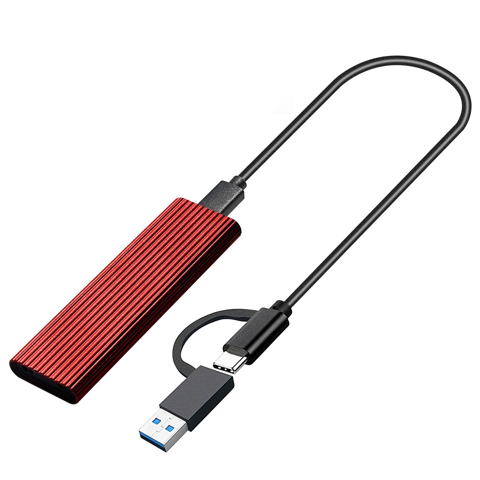 M.2 NVME/SATA Aluminum Alloy Hard Drive Enclosure 10Gbps High Speed Transmission Dual Protocol with OTG for M.2 SSD - Red