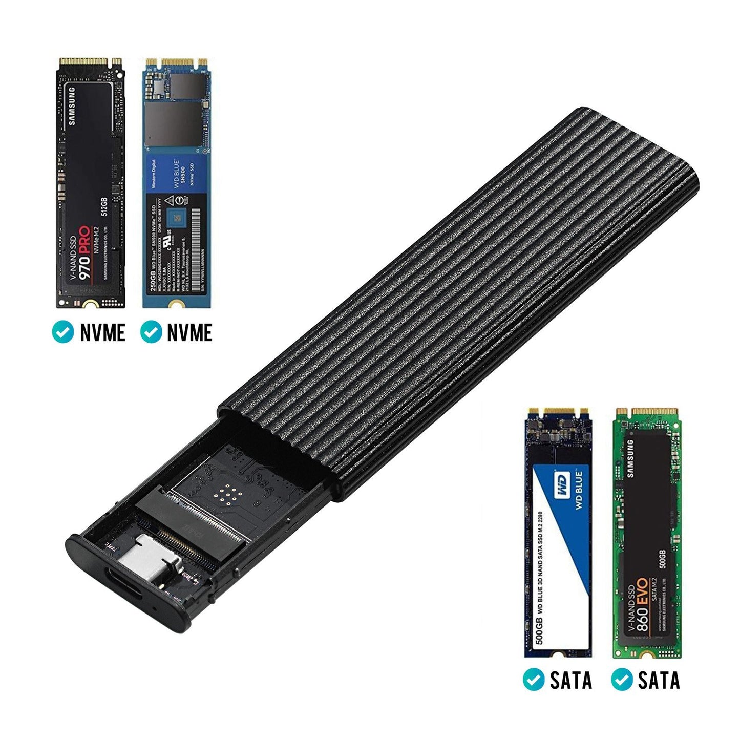 M.2 SATA NVME to USB 3.1 Hard Drive Enclosure Dual Protocol 10Gbps Transmission Portable Type-C External Enclosure Aluminum Alloy Shell with LED Light - Red