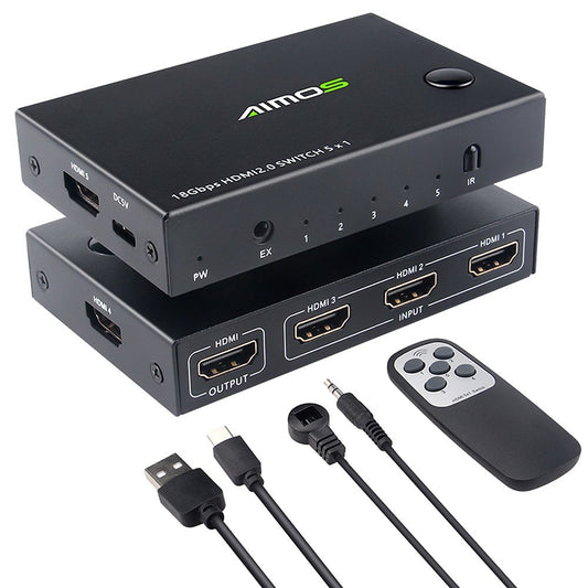 5-port Resolution HD Video Switch Selector 5-in-1 Out Resolution HD Video Switch 4K@60Hz Resolution HD Video Switch Splitter for Game Console Laptop DVD Player TV Box