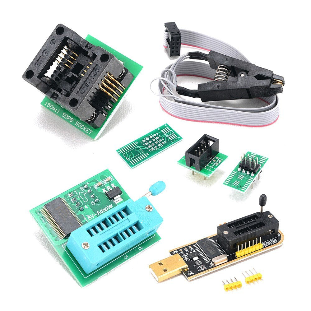 1 Set USB Programmer Kit with SOP8 Clip EEPROM Burner BIOS Flasher SPI Flash Programmer Kit with 1.8V Adapter and 150mil SOP8 Socket for 24/25 Series