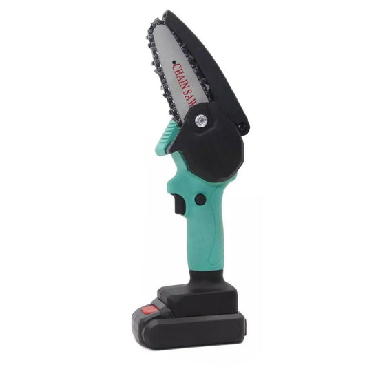 Portable Rechargeable Lightweight Cordless Chainsaw for Wood Cutting Tree Pruning - Green/EU Plug/Type 3