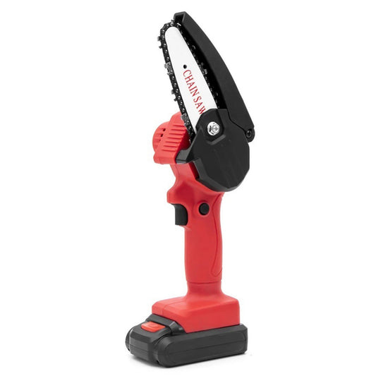Portable Rechargeable Lightweight Cordless Chainsaw for Wood Cutting Tree Pruning - Red/EU Plug/Type 3