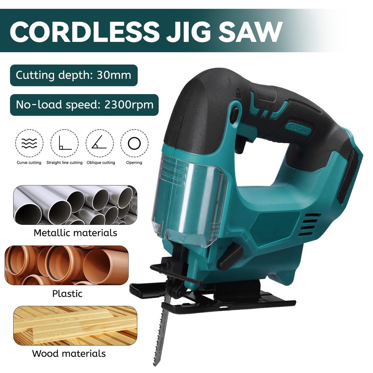 Cordless Jigsaw Adjustable Speed Multi-Function Portable Outdoor Electric Jigsaw Metal and Wood Jigsaw Woodworking Power Tool - Green