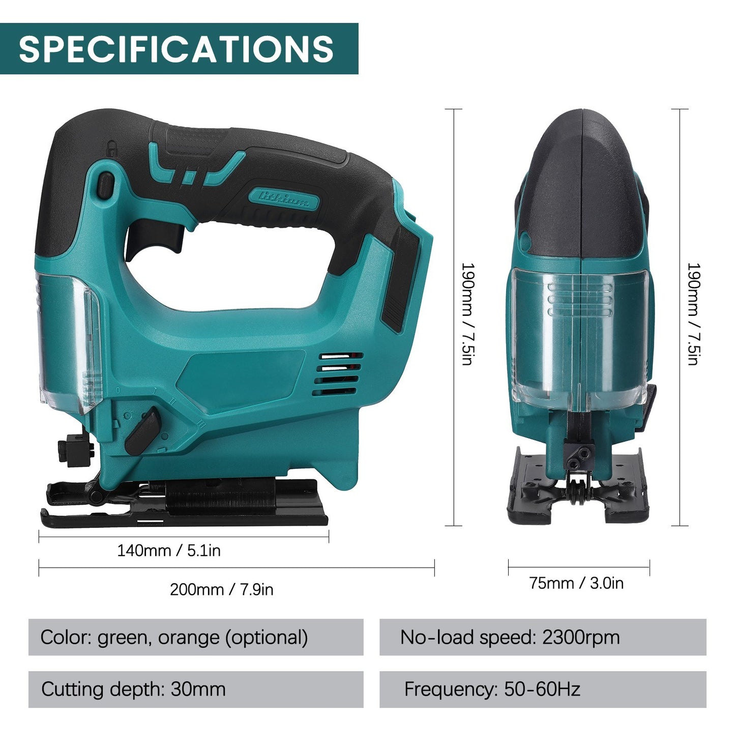 Cordless Jigsaw Adjustable Speed Multi-Function Portable Outdoor Electric Jigsaw Metal and Wood Jigsaw Woodworking Power Tool - Orange