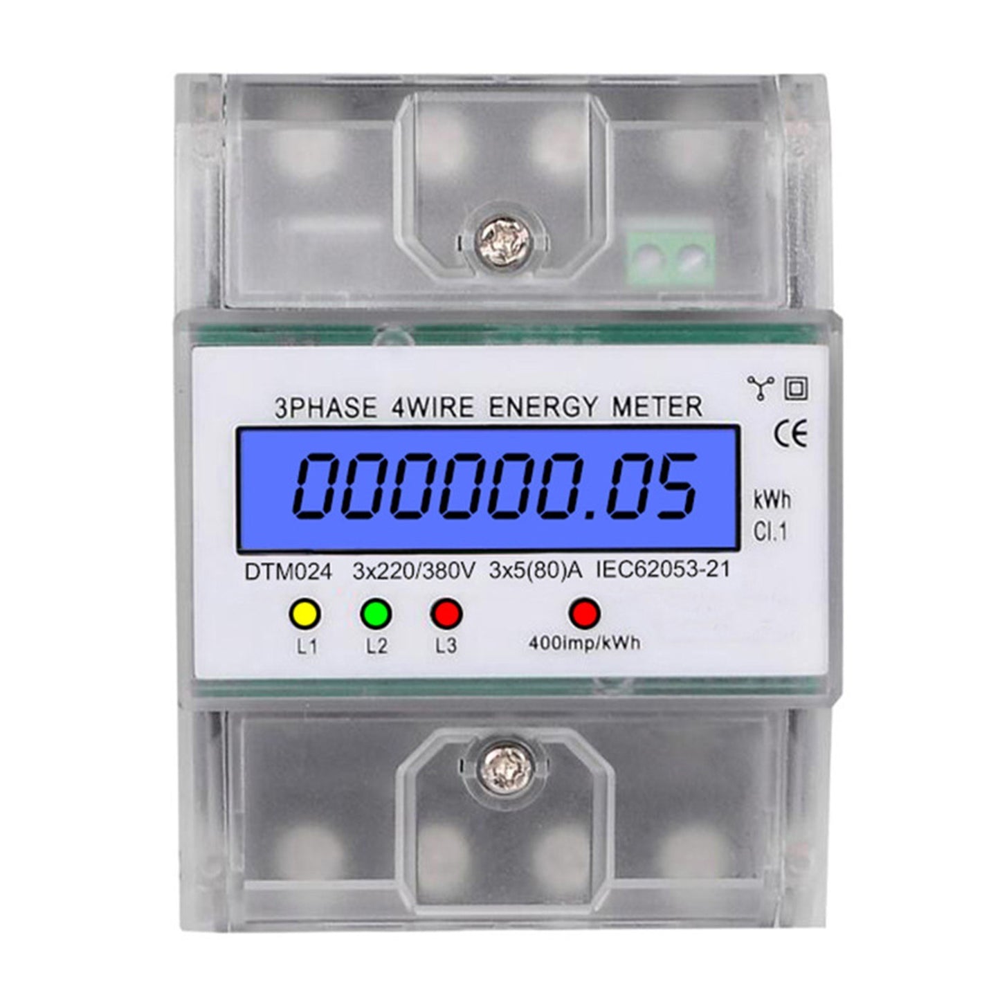 Three Phase Four Wire Digital KWh Meter 220/380V 5-80A Digital Electric Power Meter Energy Consumption DIN-Rail Electric Meter with LCD Display - Transparent