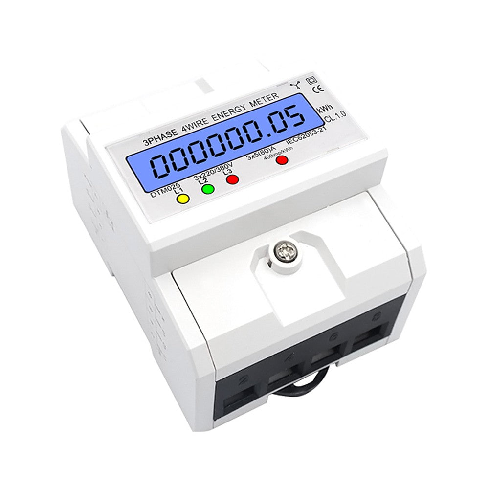 Three Phase Four Wire Digital KWh Meter 220 / 380V 5-80A Digital Electric Power Meter Energy Consumption DIN-Rail Electric Meter with LCD Display - White
