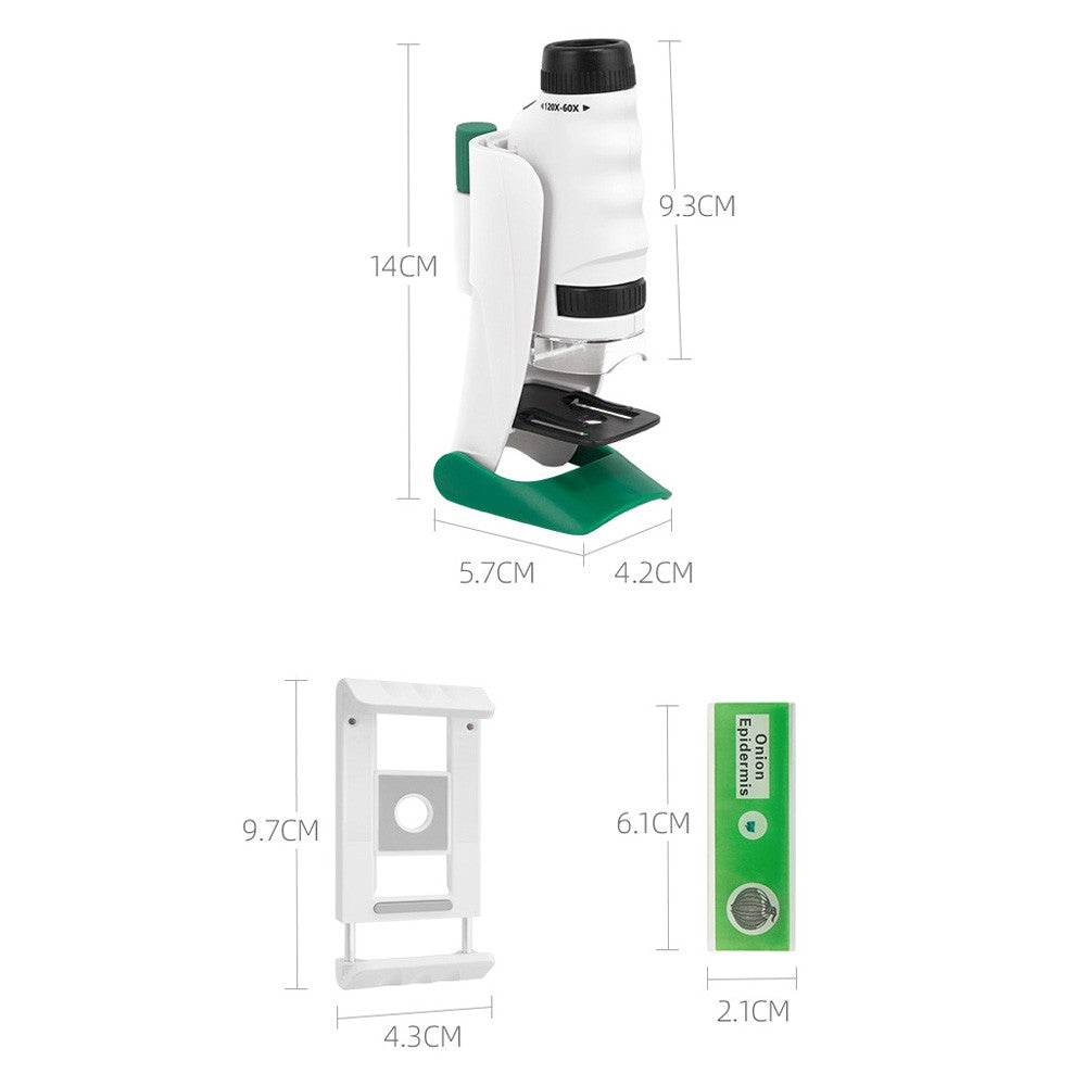 Mini Microscope Portable Pocket Microscope 60x-120x Magnification with Removable Base Cellphone Support for Kids Students