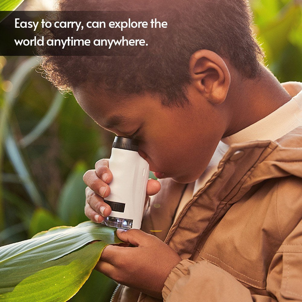 Mini Microscope Portable Pocket Microscope 60x-120x Magnification with Removable Base Cellphone Support for Kids Students