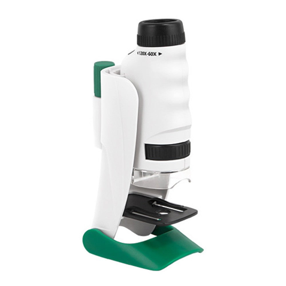 Mini Microscope Portable Pocket Microscope 60x-120x Magnification with Removable Base Cellphone Support for Kids Students