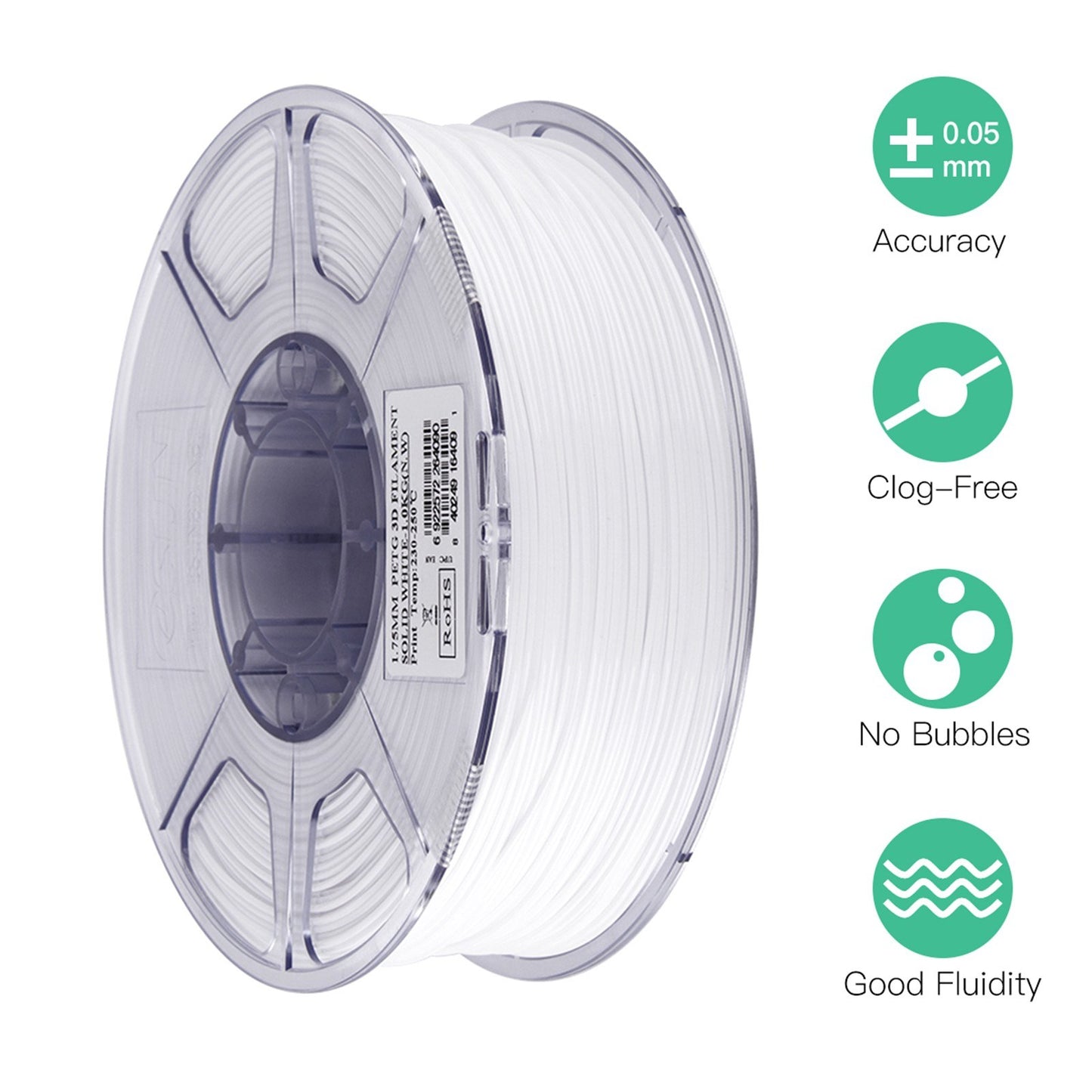 Esun PETG 1.75mm 3D Printer Filament Printing Consumables +/- 0.05mm 1kg (2.2lb) Spool Material Refills - White