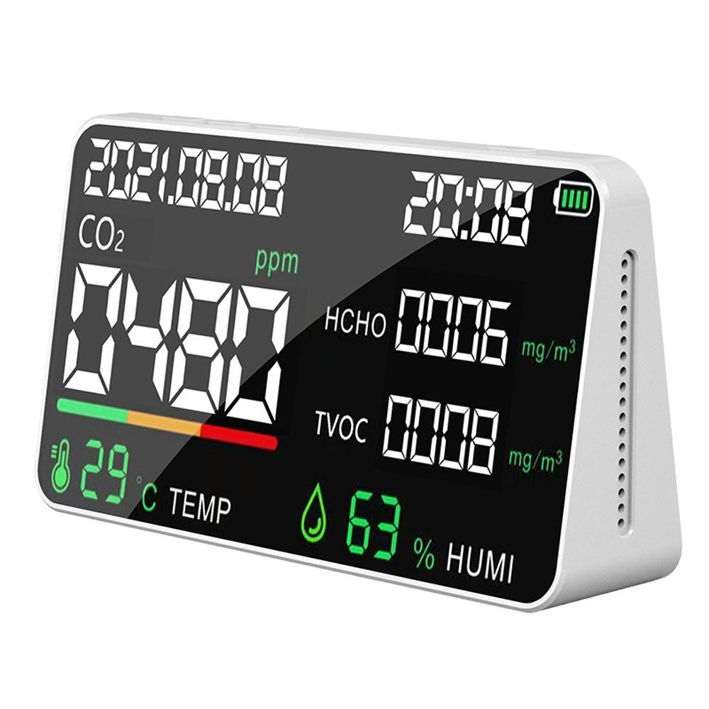 Multifunctional Household Air Quality Detector LED Display CO2 Tester with Carbon Dioxide TVOC HCHO Value Electricity Quantity Temperature Humidity Display Function