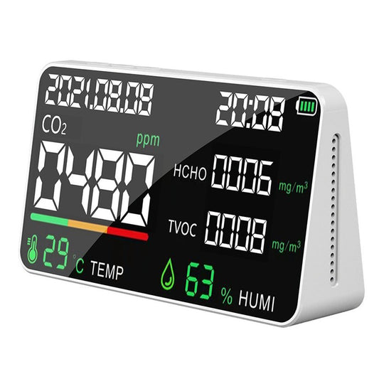 Multifunctional Household Air Quality Detector LED Display CO2 Tester with Carbon Dioxide TVOC HCHO Value Electricity Quantity Temperature Humidity Display Function