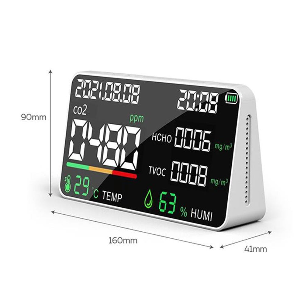Multifunctional Household Air Quality Detector LED Display CO2 Tester with Carbon Dioxide TVOC HCHO Value Electricity Quantity Temperature Humidity Display Function