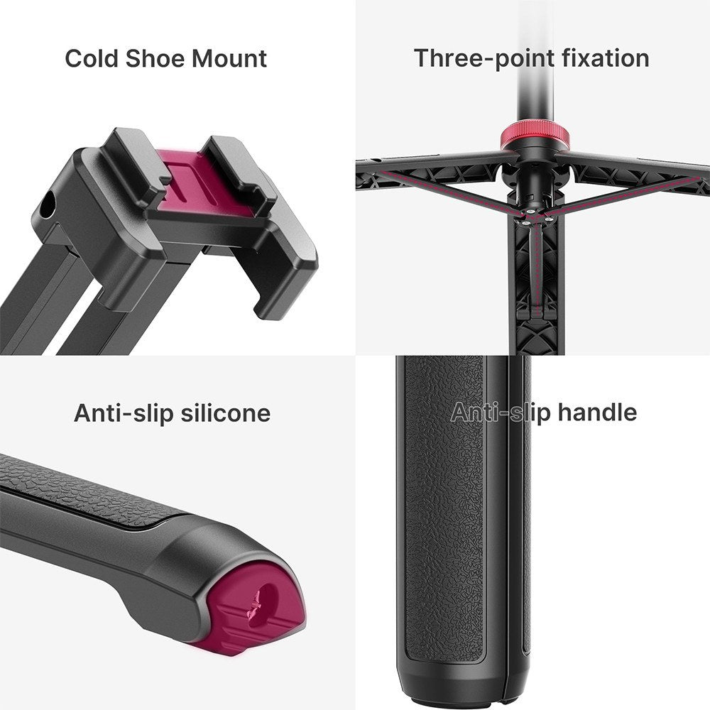 ULANZI MT-44 Extendable Mini Tripod Stand Flexible Portable Selfie Stick with 360&#176; Rotatable Ball Head Quick Release Plate Phone Clip - Black