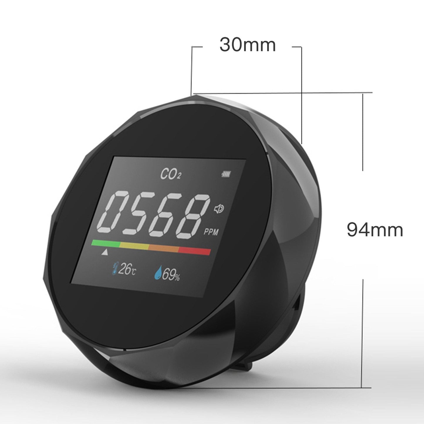 3-in-1 Carbon Dioxide Meter Temperature/Humidity Air Quality Monitor Digital CO2 Detector Air Analyzer Accurate Tester Kit for Home Office Real Time Data - Black