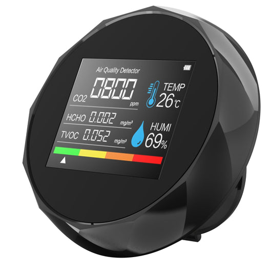 5-in-1 Carbon Dioxide Detector Temperature/Humidity Air Quality Monitor Digital CO2 Meter Formaldehyde Detector Air Analyzer for CO2/HCHO/TVOC Accurate Tester Kit for Home Office - Black/Type 5