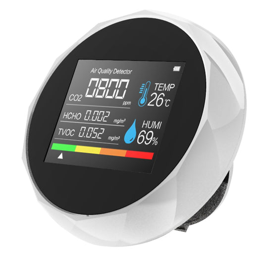 5-in-1 Carbon Dioxide Detector Temperature/Humidity Air Quality Monitor Digital CO2 Meter Formaldehyde Detector Air Analyzer for CO2/HCHO/TVOC Accurate Tester Kit for Home Office - White/Type 5
