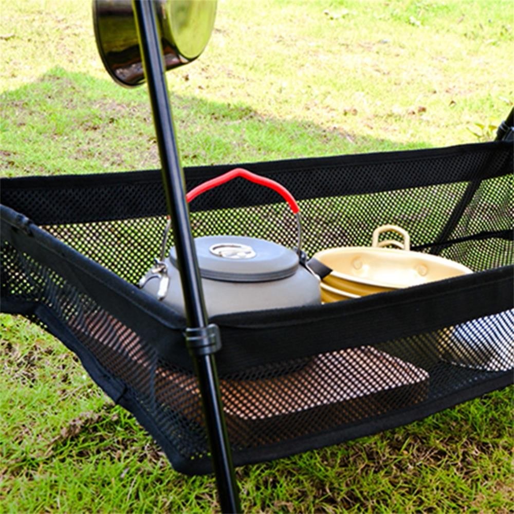Hanging Mesh Pouch Camping Equipment Organizer Picnic Under Table Storage Basket Foldable Net Bag - Size: L