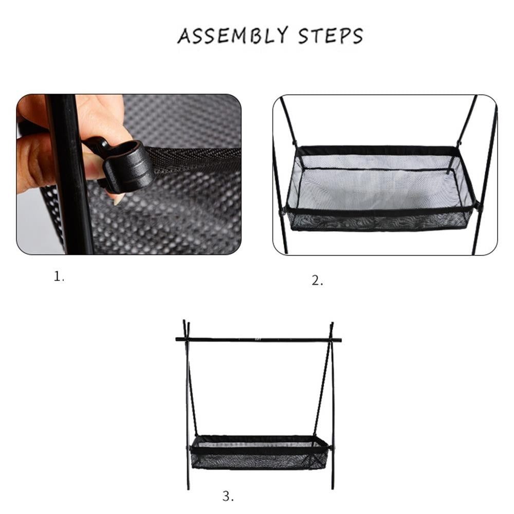 Hanging Mesh Pouch Camping Equipment Organizer Picnic Under Table Storage Basket Foldable Net Bag - Size: L