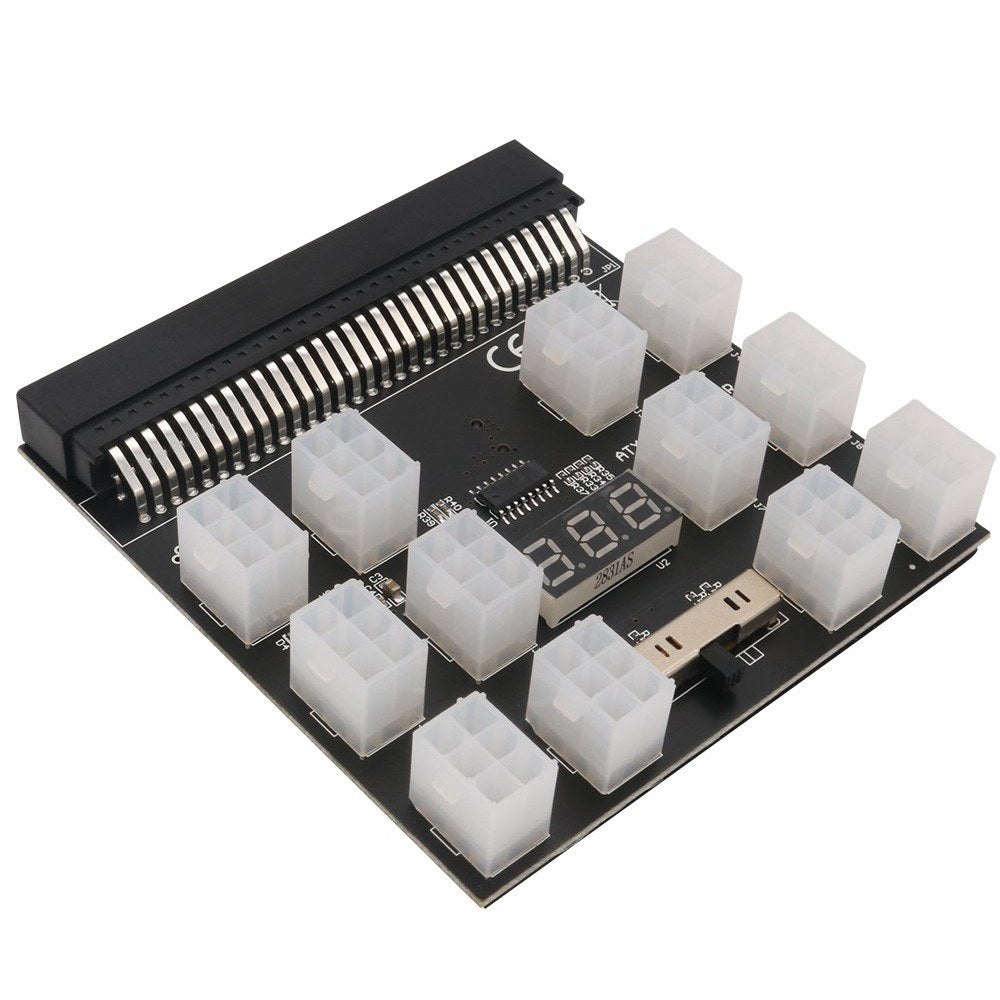 64Pin to 6Pin Adapter Board 6Pin Graphics Card Power Supply Board with 12PCS 6Pin Power Connector with LED Voltage Display - Black
