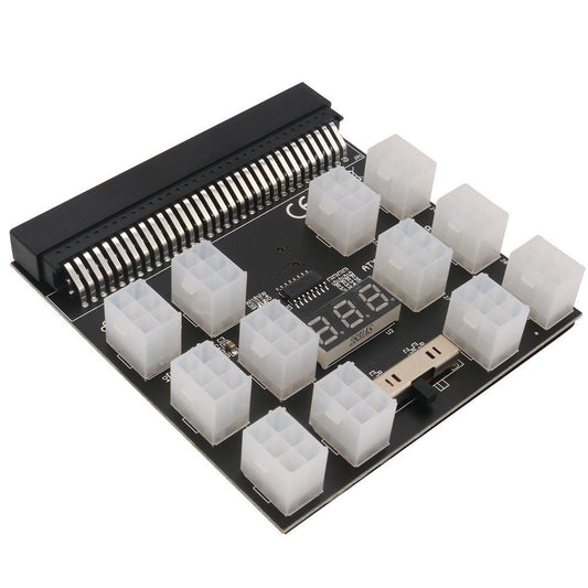 64Pin to 6Pin Adapter Board 6Pin Graphics Card Power Supply Board with 12PCS 6Pin Power Connector with LED Voltage Display - Black