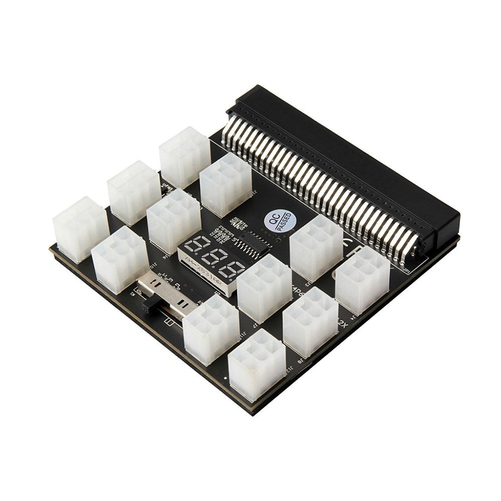 64Pin to 6Pin Adapter Board 6Pin Graphics Card Power Supply Board with 12PCS 6Pin Power Connector with LED Voltage Display - Black