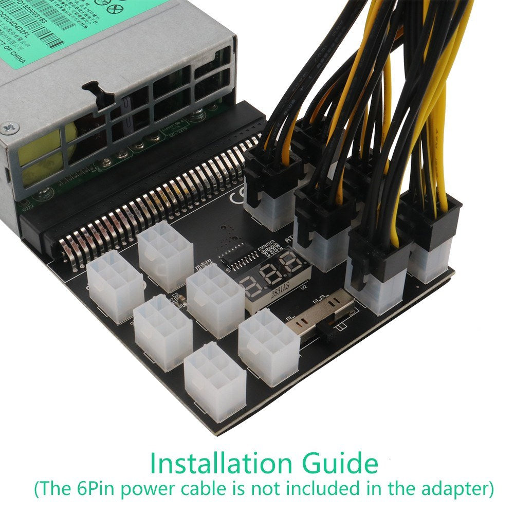 64Pin to 6Pin Adapter Board 6Pin Graphics Card Power Supply Board with 12PCS 6Pin Power Connector with LED Voltage Display - Black