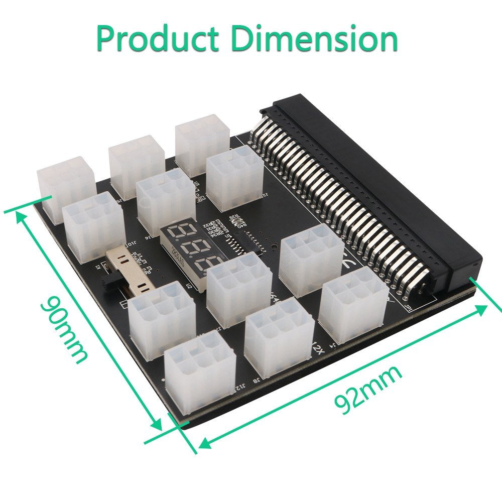 64Pin to 6Pin Adapter Board 6Pin Graphics Card Power Supply Board with 12PCS 6Pin Power Connector with LED Voltage Display - Black