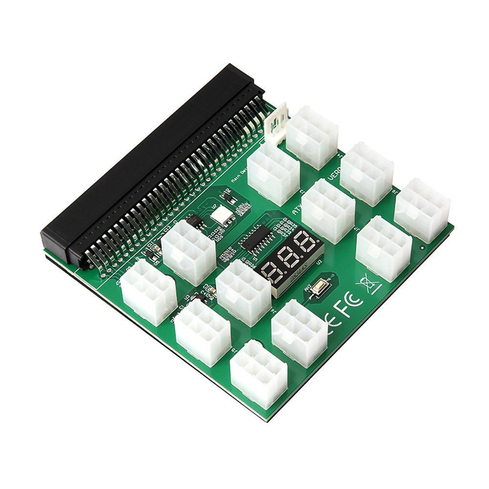 64Pin to 6Pin Adapter Board 6Pin Graphics Card Power Supply Board with 12PCS 6Pin Power Connector with LED Voltage Display - Green