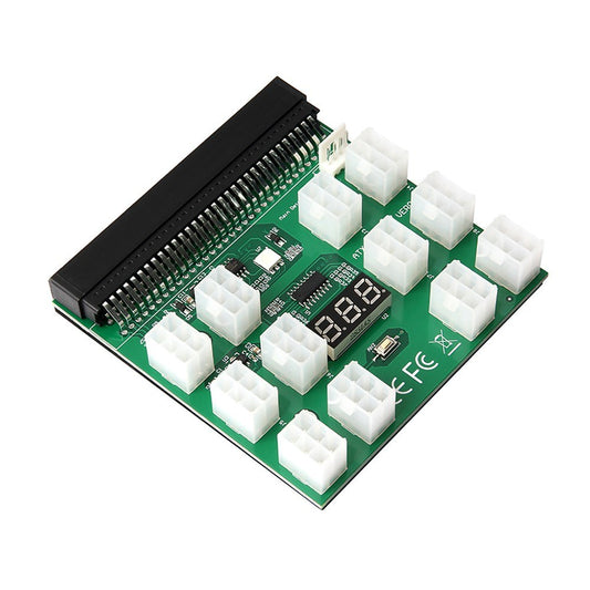 64Pin to 6Pin Adapter Board 6Pin Graphics Card Power Supply Board with 12PCS 6Pin Power Connector with LED Voltage Display - Green