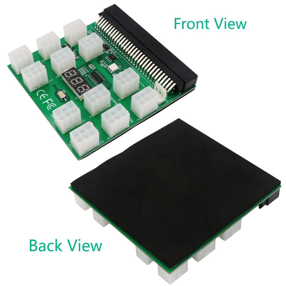 64Pin to 6Pin Adapter Board 6Pin Graphics Card Power Supply Board with 12PCS 6Pin Power Connector with LED Voltage Display - Green