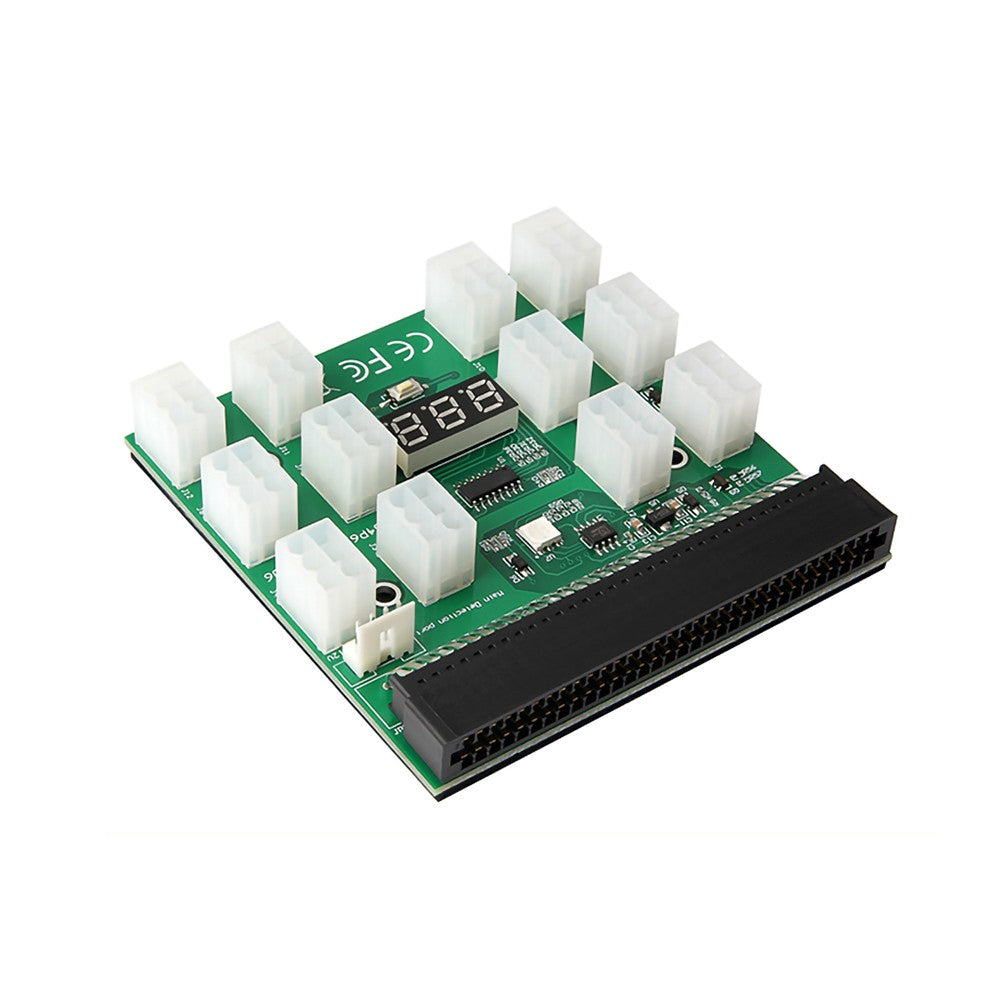 64Pin to 6Pin Adapter Board 6Pin Graphics Card Power Supply Board with 12PCS 6Pin Power Connector with LED Voltage Display - Green