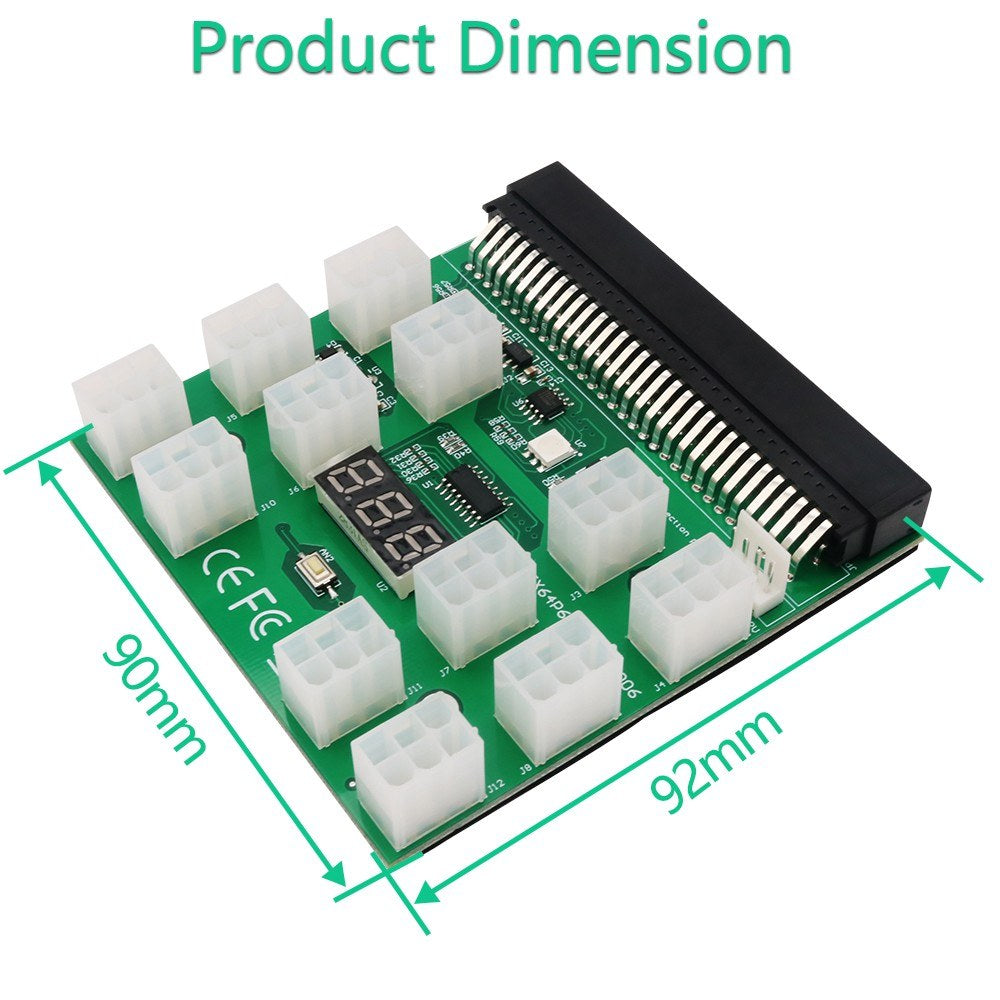 64Pin to 6Pin Adapter Board 6Pin Graphics Card Power Supply Board with 12PCS 6Pin Power Connector with LED Voltage Display - Green